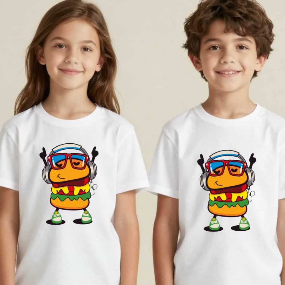 Camiseta Infantil Com Desenho Menina e Menino Estampada Personalizada
