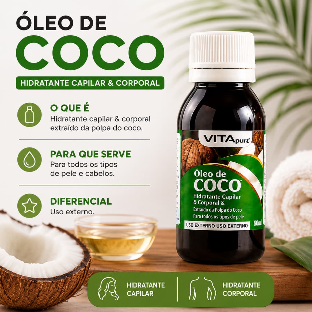 Óleo De Coco 60ml Hidratante Capilar E Corporal Extraído Da Polpa Para Todos Os Tipos De Pele