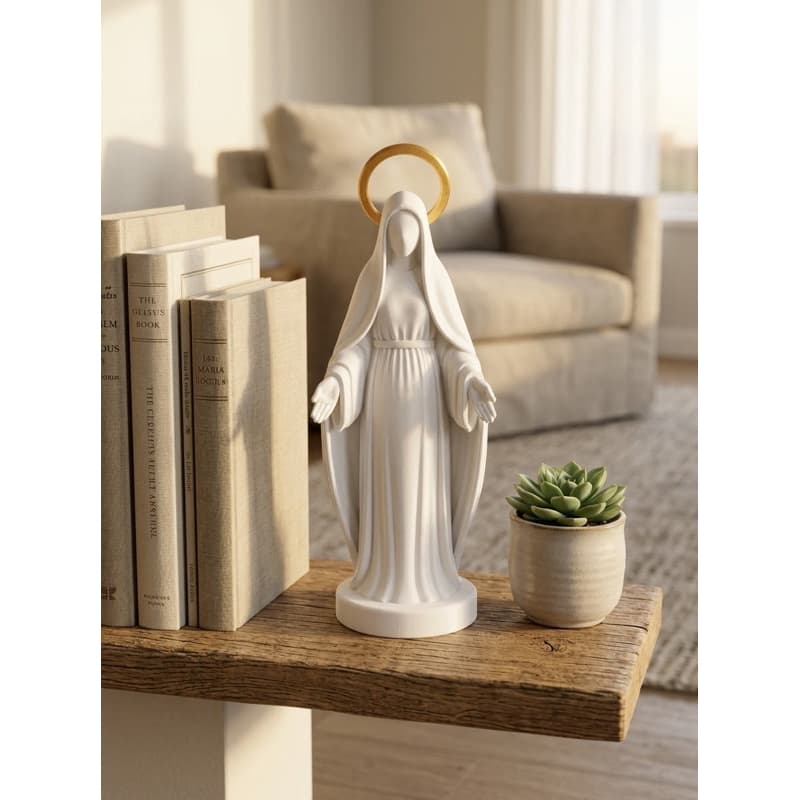 Nossa Senhora Das Graças Decoração Minimalista 18cm Auréola Dourada Escultura Religiosa Presente Ideal Fé