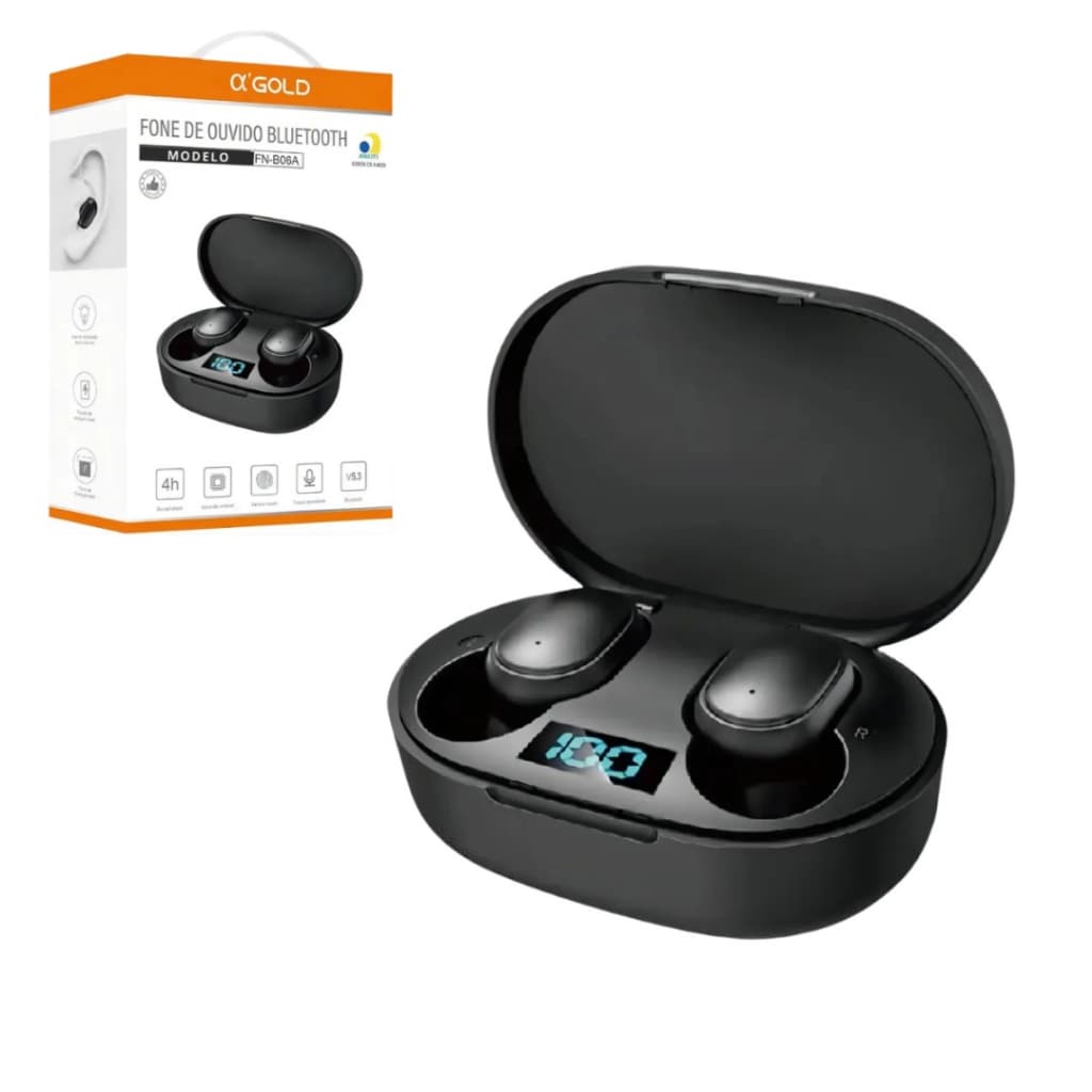 Fone In-ear Bluetooth TWS Preto Com Cancelamento de Ruído