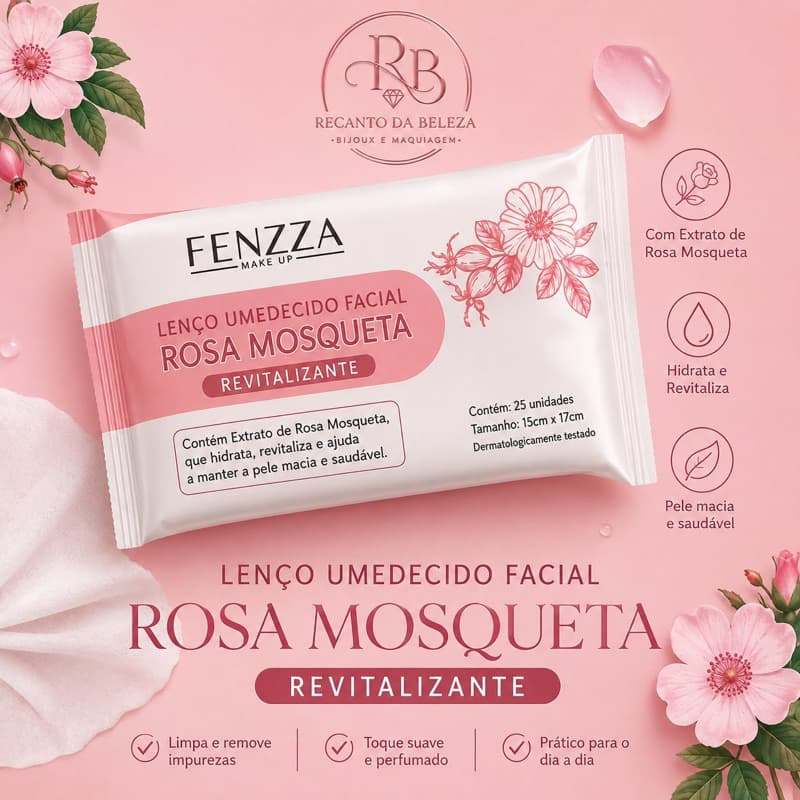 Lenço Umedecido Facial Rosa Mosqueta Fenzza