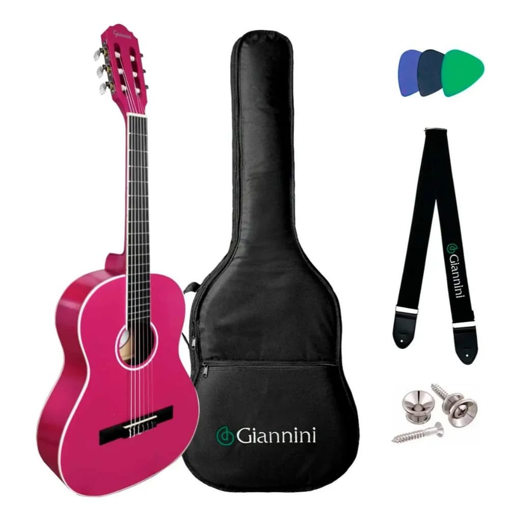 VIOLÃO GIANNINI NYLON START N-14 PINK GLOSSY (PKG) C/ CAPA E CINTO