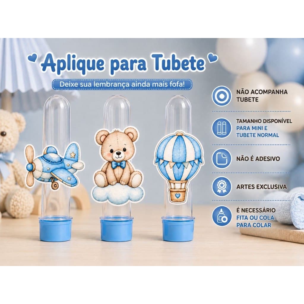 APLIQUES PARA TUBETES CHÁ DE BEBÊ URSINHO \ APLIQUE PRA TUBETE MINI E NORMAL \ CHÁ DE BEBÊ MENINO