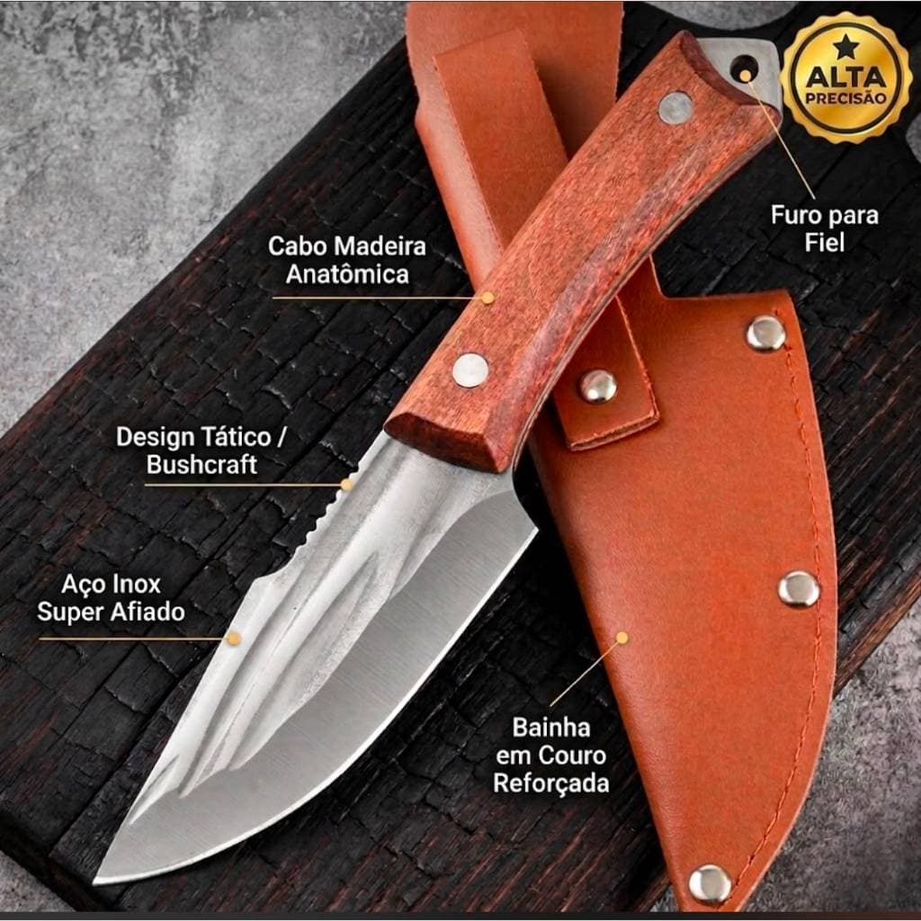 Mini Faca churrasco Artesanal Personalizada Afiada aço inox cirúrgico Cozinha com bainha em couro legítimo