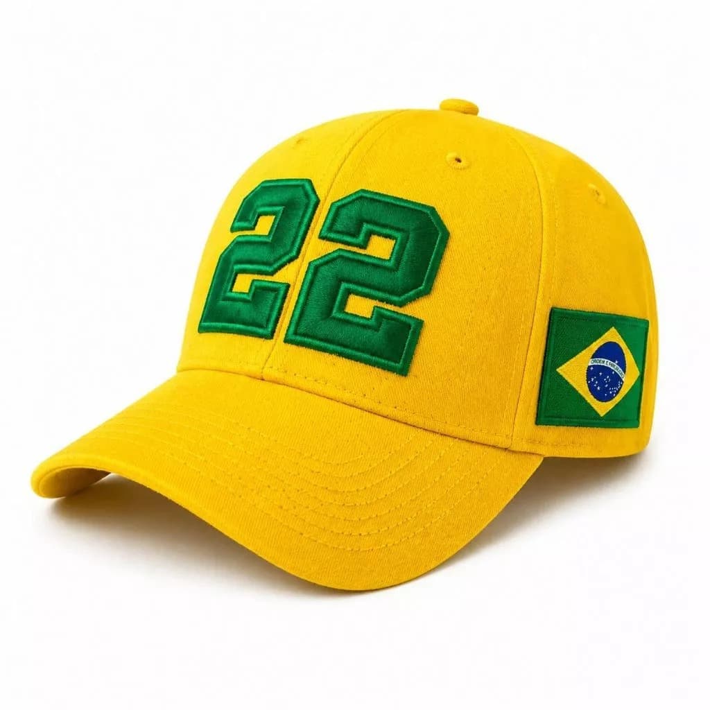 Boné Brasil 22 Amarelo Bordado Bandeira Brasileira Aba Curva Ajustável Masculino Feminino