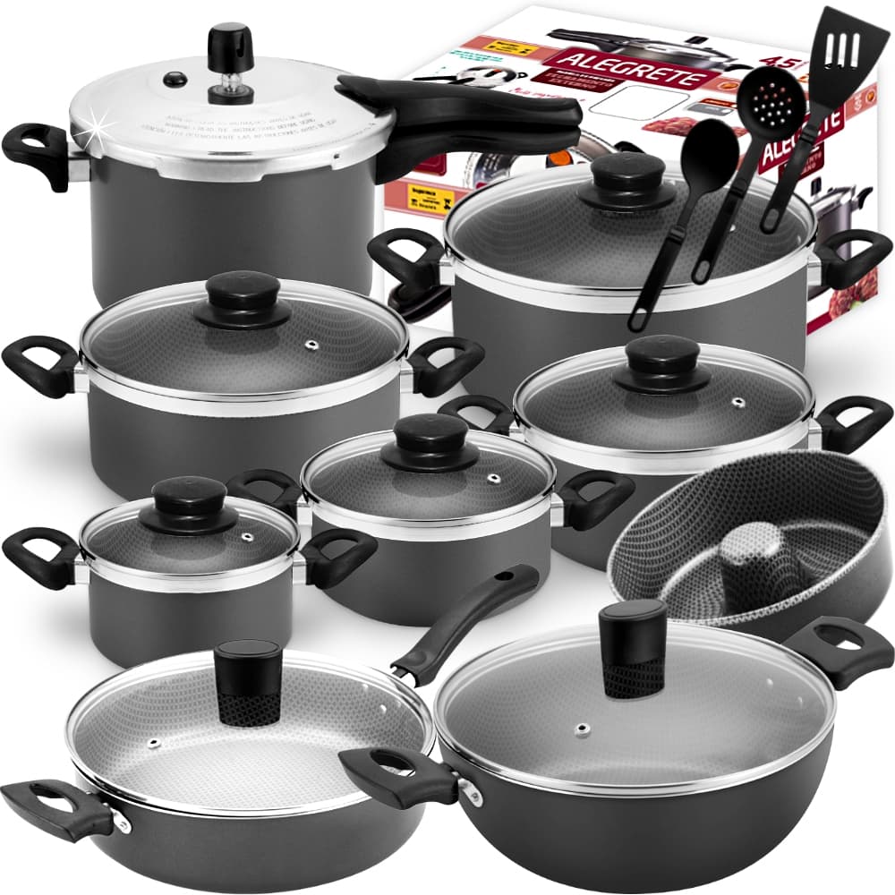 Jogo De Panelas Antiaderente Forte e Resistentes  + Panela De Pressão 4,5l + Wok 12 Peças