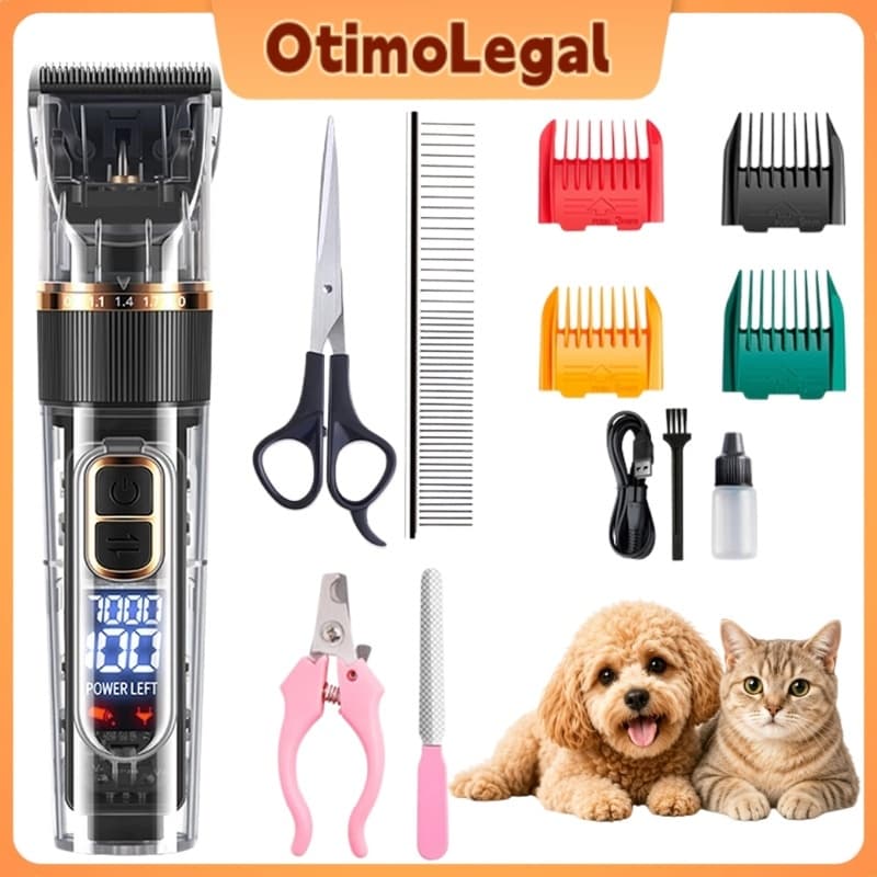 Kit 12  Máquinas Tosa Profissional para Cães e Pets de Corte Cabelo Pet com Acessórios Sem Fio Recarregável