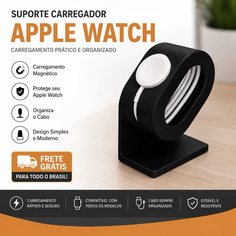 Base Elegante Apple Watch Suporte Para Carga Magnética Dock Station Mesa Premium Em PLA Design 3D