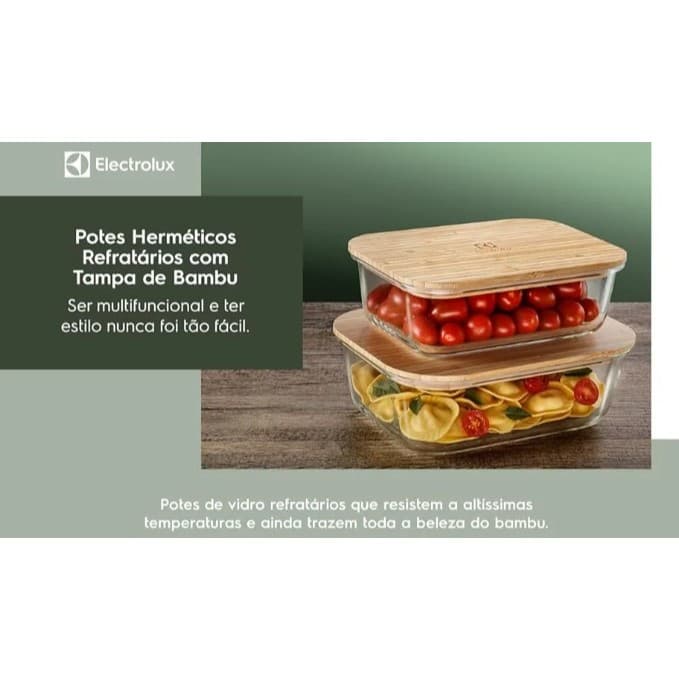 Electrolux Kit 2 Potes Herméticos Travessas Refratárias | Tampa de Bambu, Lasanheira, Porta Mantimentos, Massas