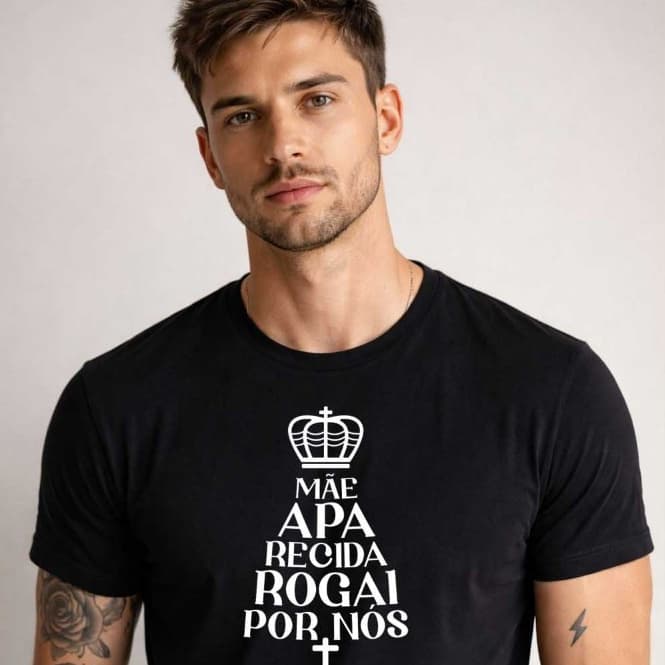 Camiseta Masculina Camisa Unissex Algodão Estampada Frase Leve Macia Mãe Aparecida Rogai Por Nós