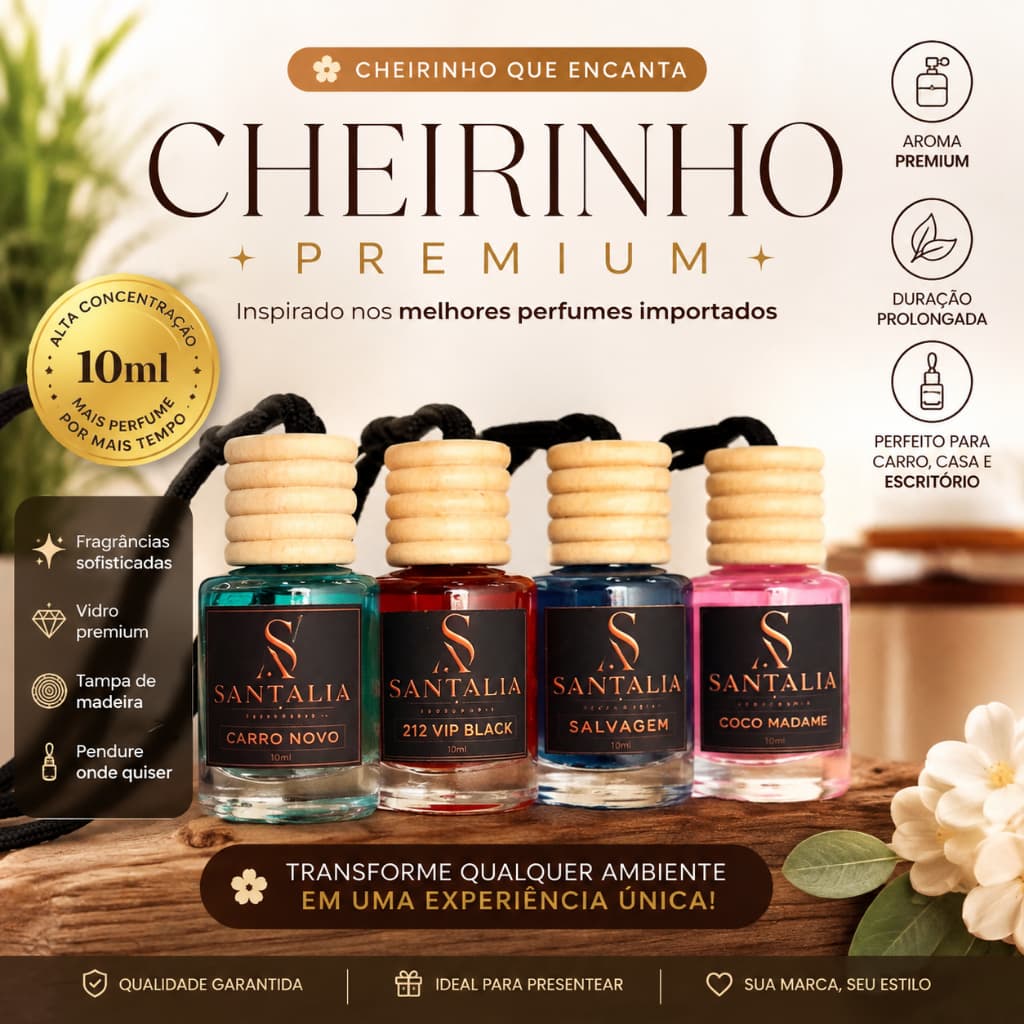 Cheirinho para Carro 10ml Aromatizante Automotivo Perfume Premium de Pendurar Fragrâncias