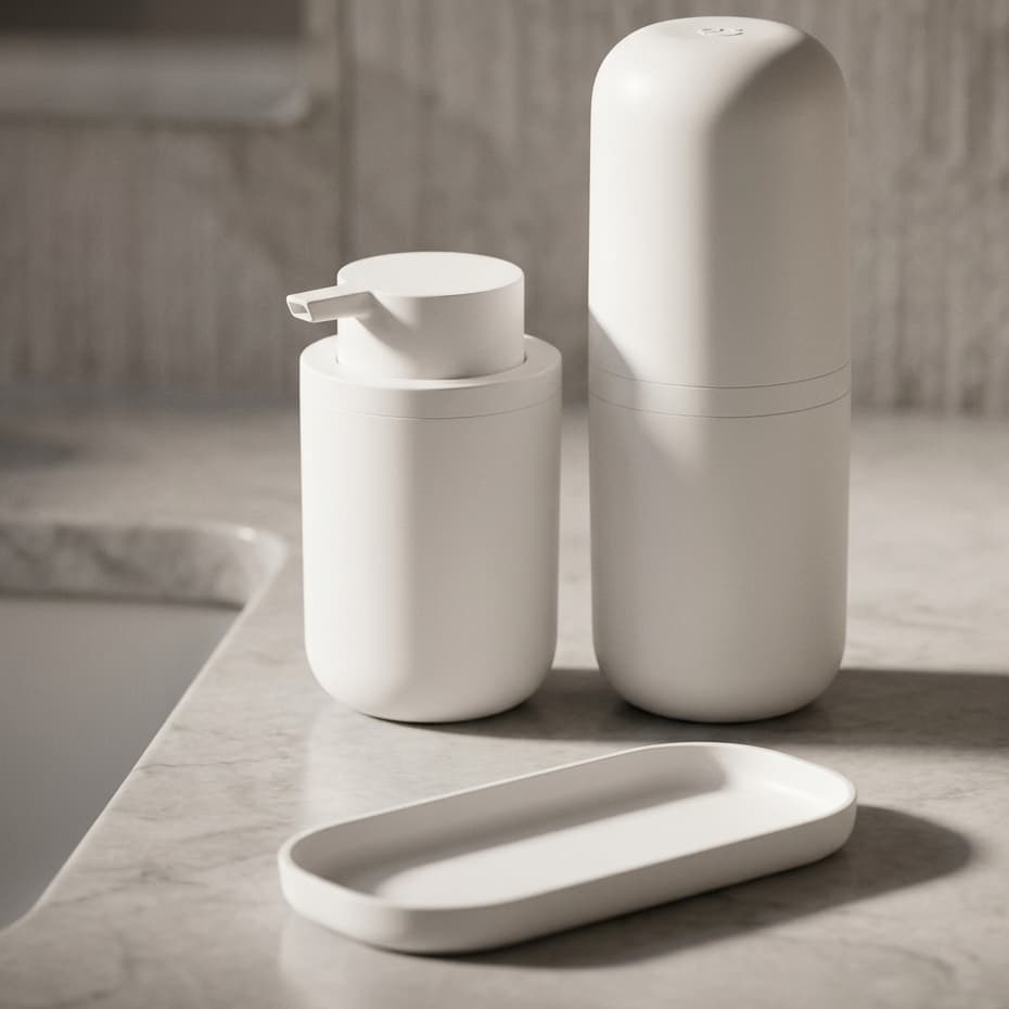 Kit Banheiro Organizador Porta Escova Sabonete Liquido Bandeja Branco