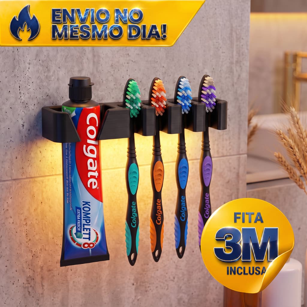 Organizador de Banheiro 5 em 1 Porta Escova de Dente Porta Creme Dental Adesivo 3M Sem Furo