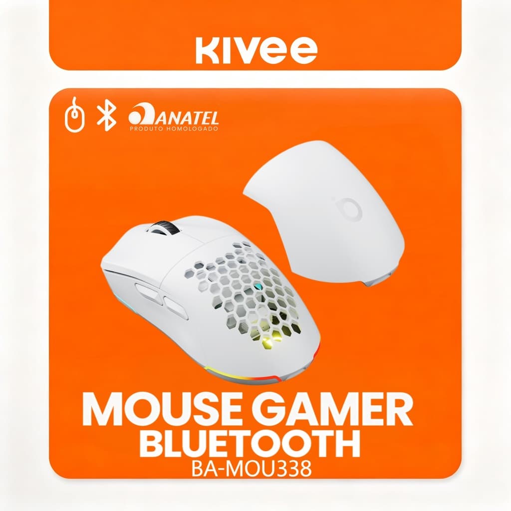 Kivee X Basike Mouse Gamer Sem Fio RGB 3 Modos 2.4GHz + Bluetooth 5.1, 12000 DPI Recarregável Ergonômico com Luz LED