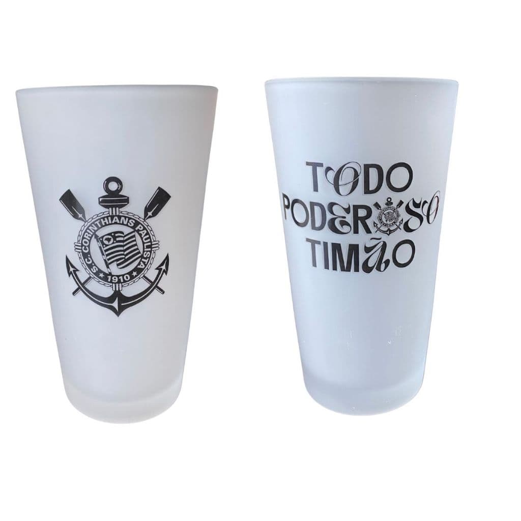 Copo de Vidro Corinthians Branco Fosco 450ml – Copo Personalizado do Timão para Cerveja, Drinks e Bebidas – Presente par