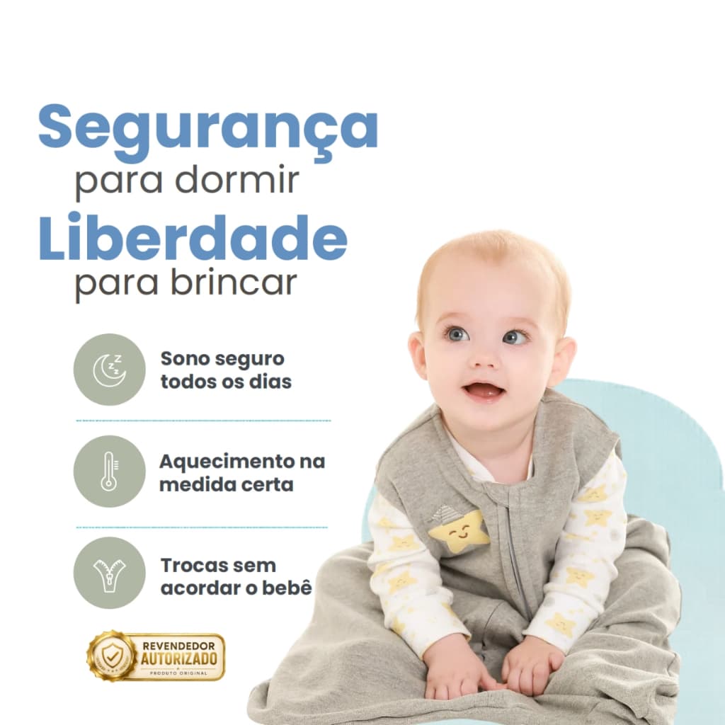 Saco de Dormir Algodão Egípcio Cinza Casulo de Anjo - P e M