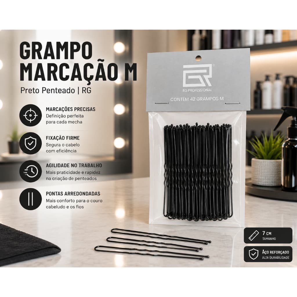 Grampo Marcação  M Preto Penteado Arranjo Rafael Gasparim RG