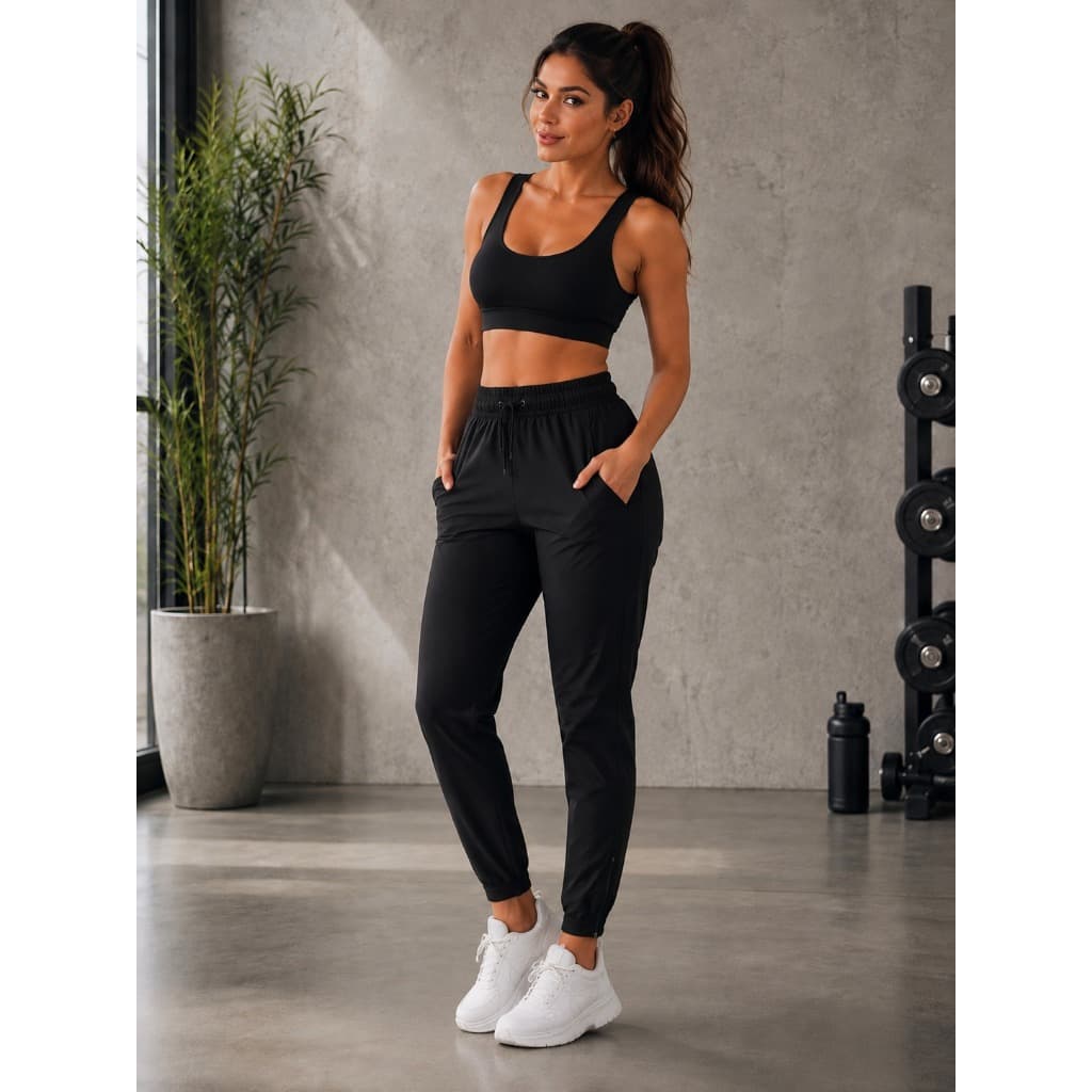 CALÇA JOGGER FEMININA ZÍPER PERNA ESPORTIVA TACTEL ELASTANO TOP/CALÇA PARA TREINO,CAMINHADA,ACADEMIA DIA A DIA