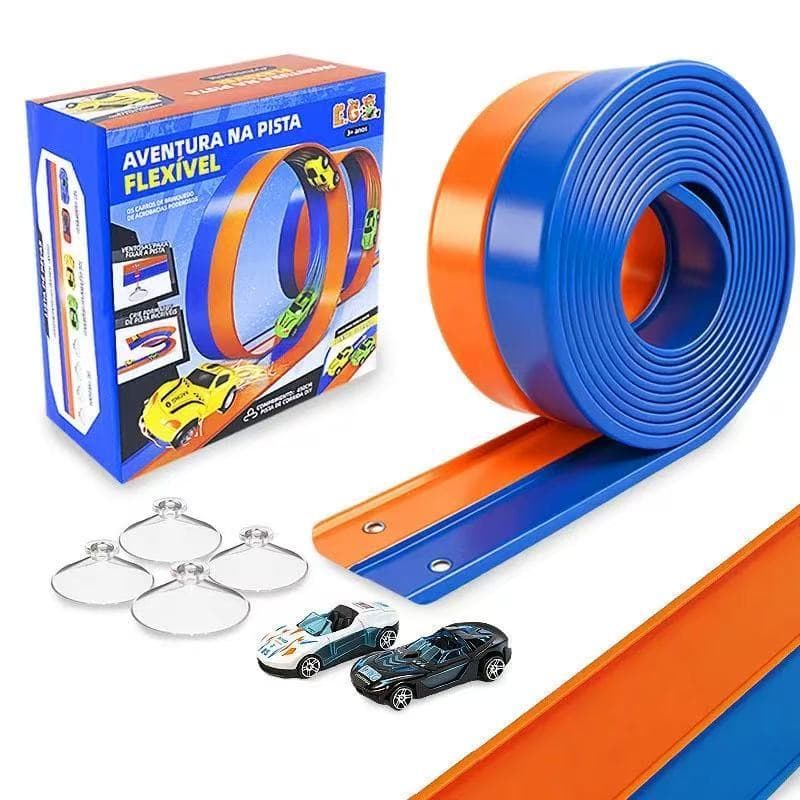 Pista de Carrinhos 4,5 Metros Flexível com Ventosas e Circuitos Personalizáveis