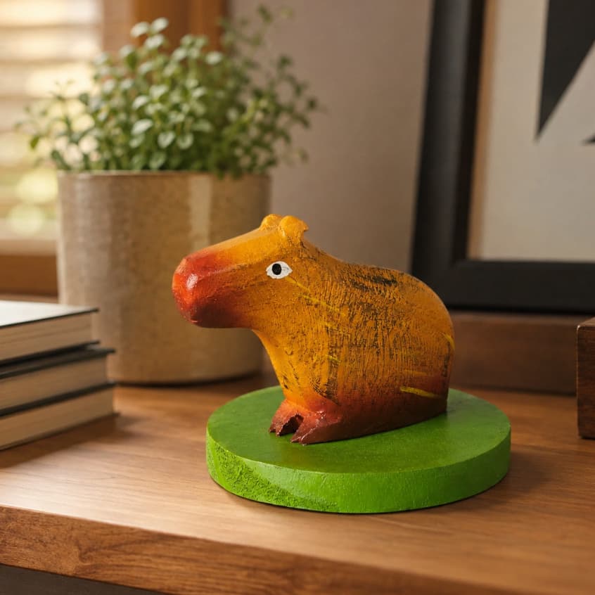 Escultura Madeira Capivara Decorativa Rústica Decoração Artesanal Animal Para Casa Presente