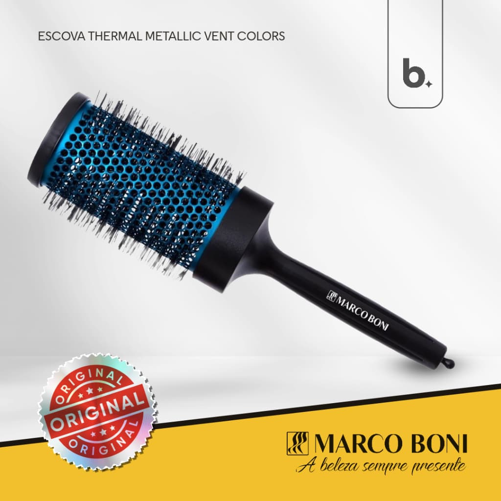 Escova Profissional Marco Boni Thermal Metallic Vent Colors 74mm Prata - Escova Vazada com Corpo de Alumínio (Ref 7812T)