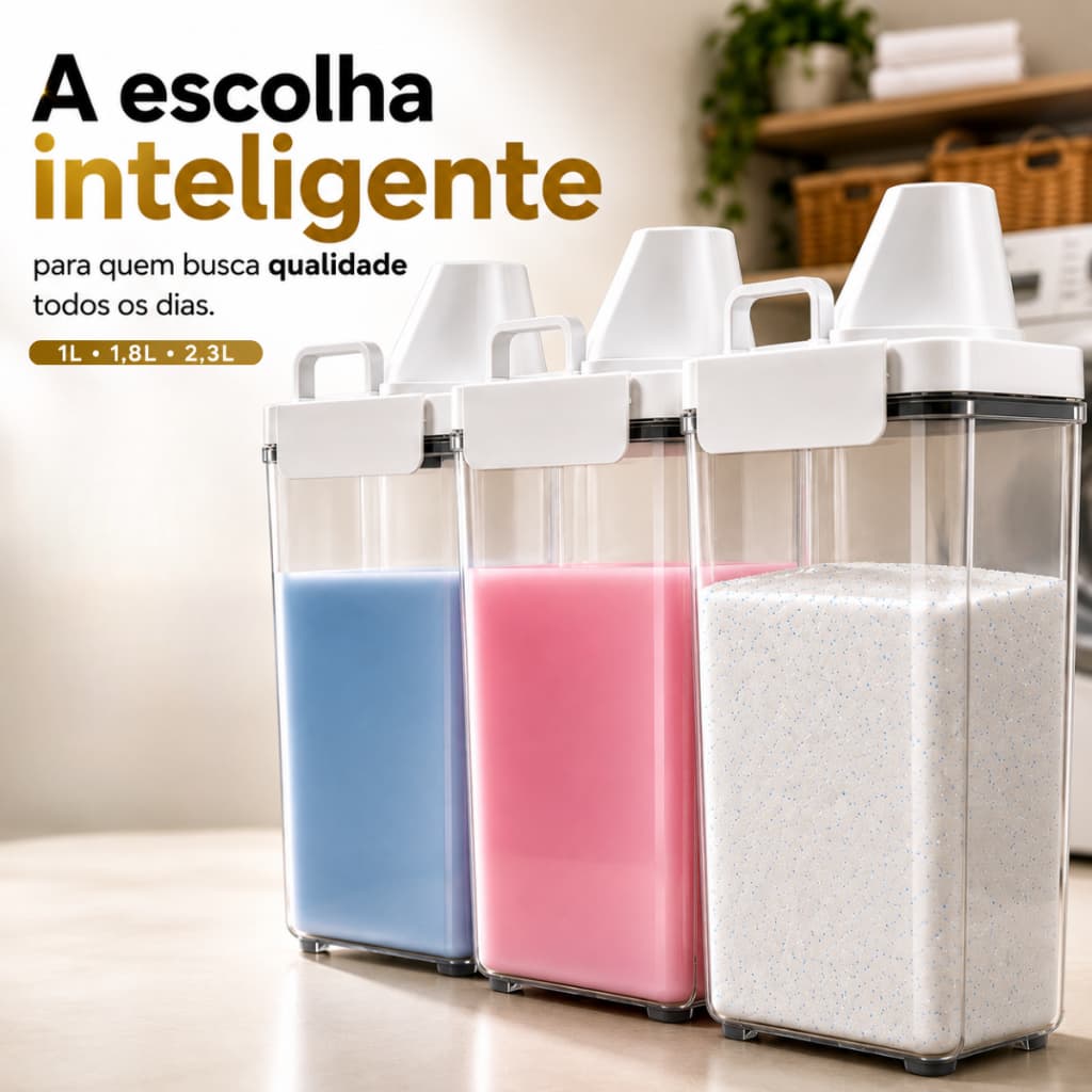 Dispenser Dosador Organizador Lavanderia Porta Sabão Líquido Amaciante Acrílico 1,1L 1,8L e 2,3L