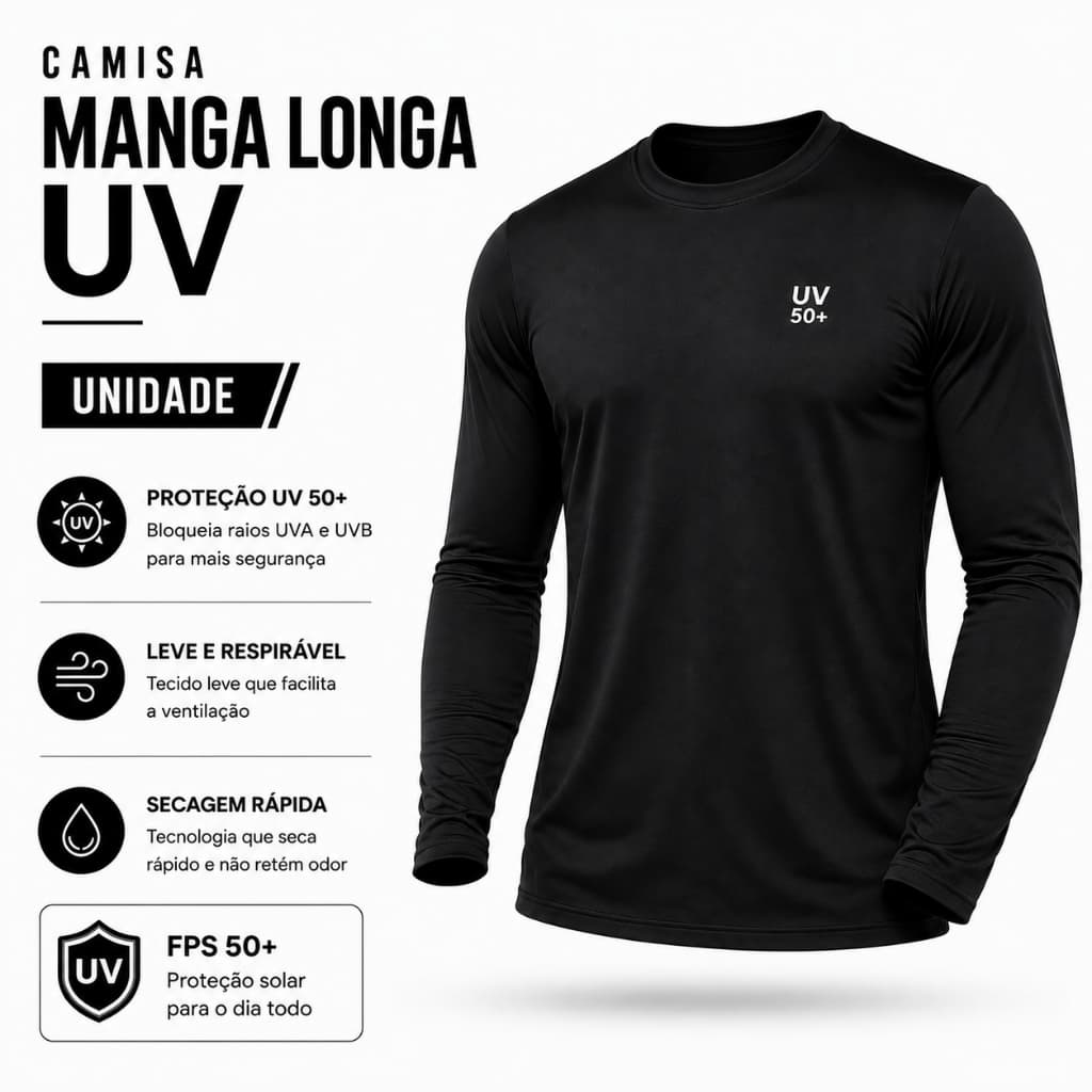 Camisa Termíca Manga Longa UV50+ Malha fria Academia Corrida Trabalho Proteção UV Esportes Blusas Blusa UV