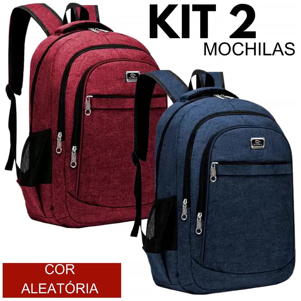 Kit 2 Mochilas Bolsa Viagem Resistente Masculina Feminina - Cor Aleatória