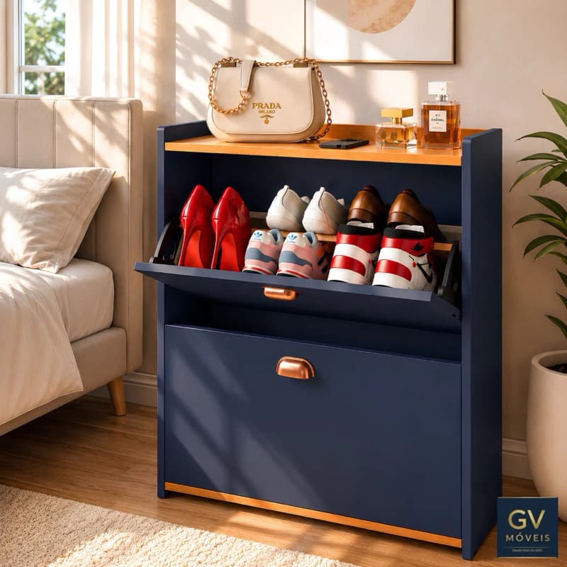 Sapateira Luxor Até 12 Pares De Calçados , Compacta Com Visual Sofisticado Ideal Quarto ou Corredor