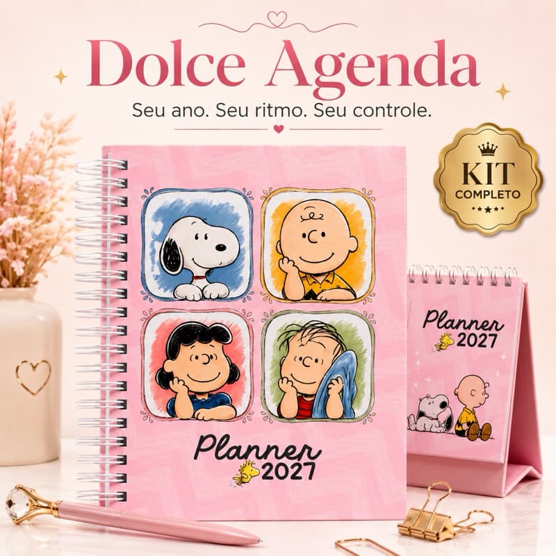 Planner 2027 Snoopy + Planner de Mesa | Agenda 2027 Completa | Organização Diária, Semanal e Mensal | Metas e Finanças