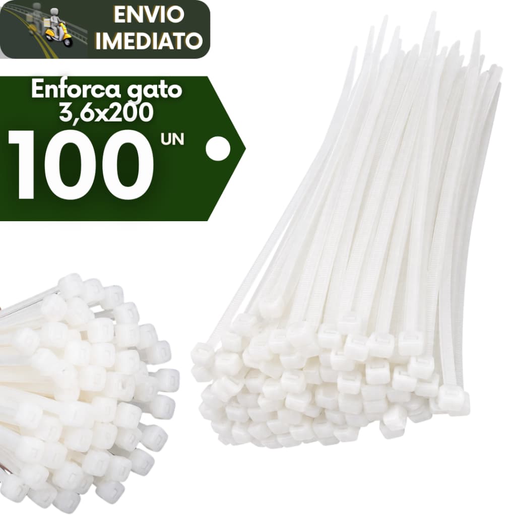 Kit 100 Enforca Gato Abraçadeira de Nylon Branca 3,6X200MM Presilha Resistencia Durabilidade