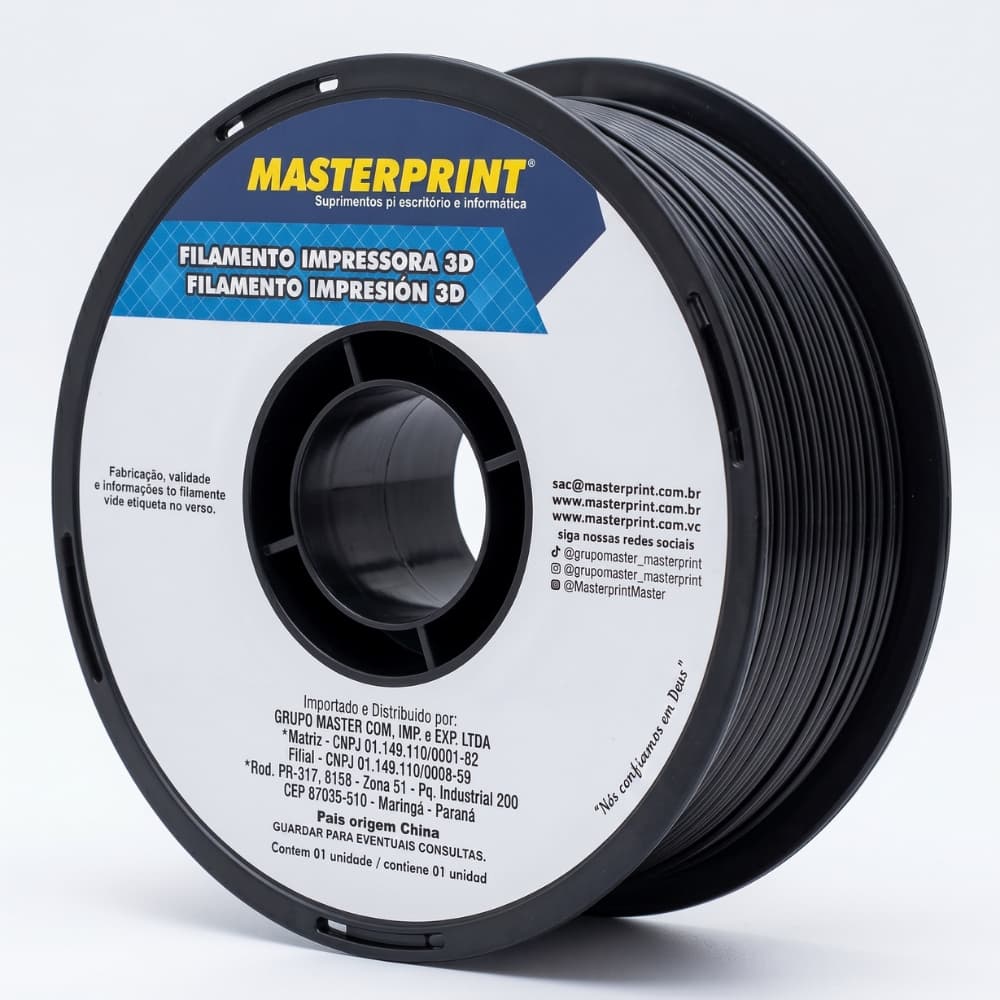 Filamento de Impressora 3D PETG Preto 1,75mm 1kg Masterprint