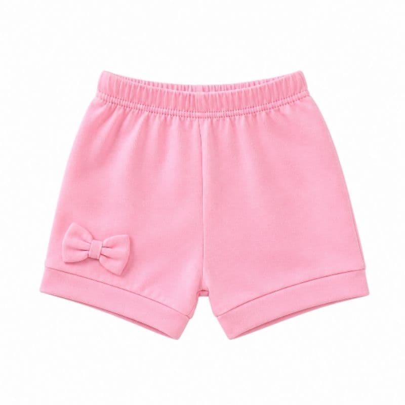 Short Infantil Feminino Rosa com Laços e Pérolas Bebê Menina