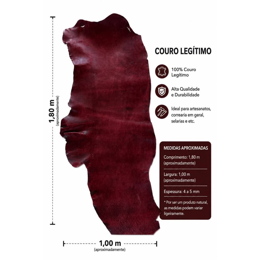 Couro Pele Meio Curtume Roxo Vermelho 3/4mm Couro Cru 6/7 Kg