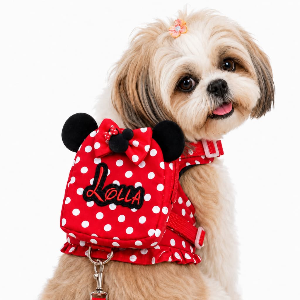 Peitoral Mochila Personalizada Minnie para Cães e Gatos ajustavel confortavel