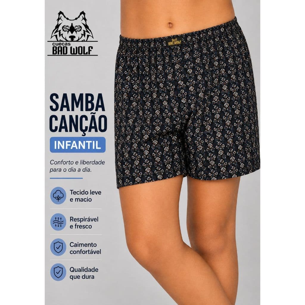 Kit 1,2, 3 e 5 Samba Canção Infantil de Microfibra, Short de Dormir Estampado.