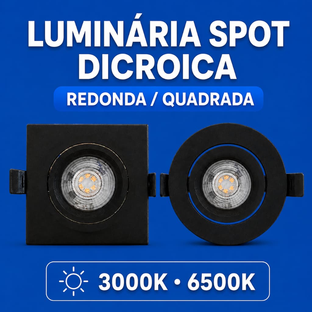 Luminária Spot Dicroica MR16 5W 3000K 6000K Redonda/Quadrada Preta Elgin