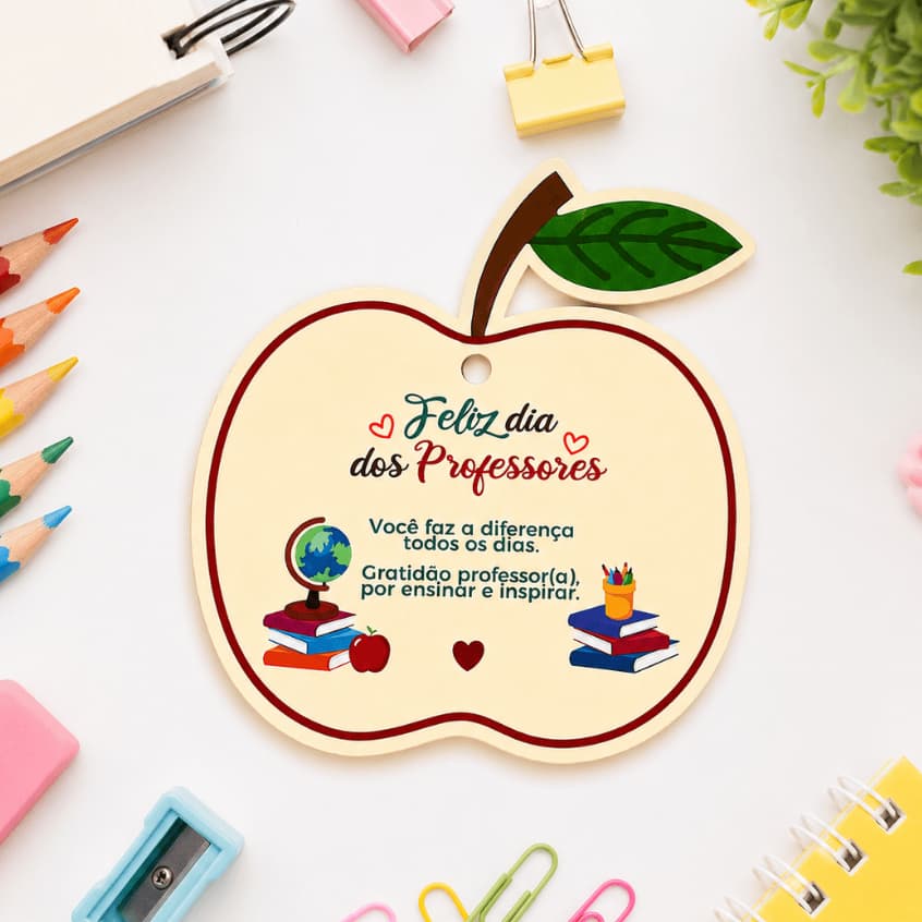 Tag Maçã | 7cm c/ furo | Lembrancinha Dia dos Professores | Impressão Papel Fotográfico Brilhante | 20/30 ou 50 un