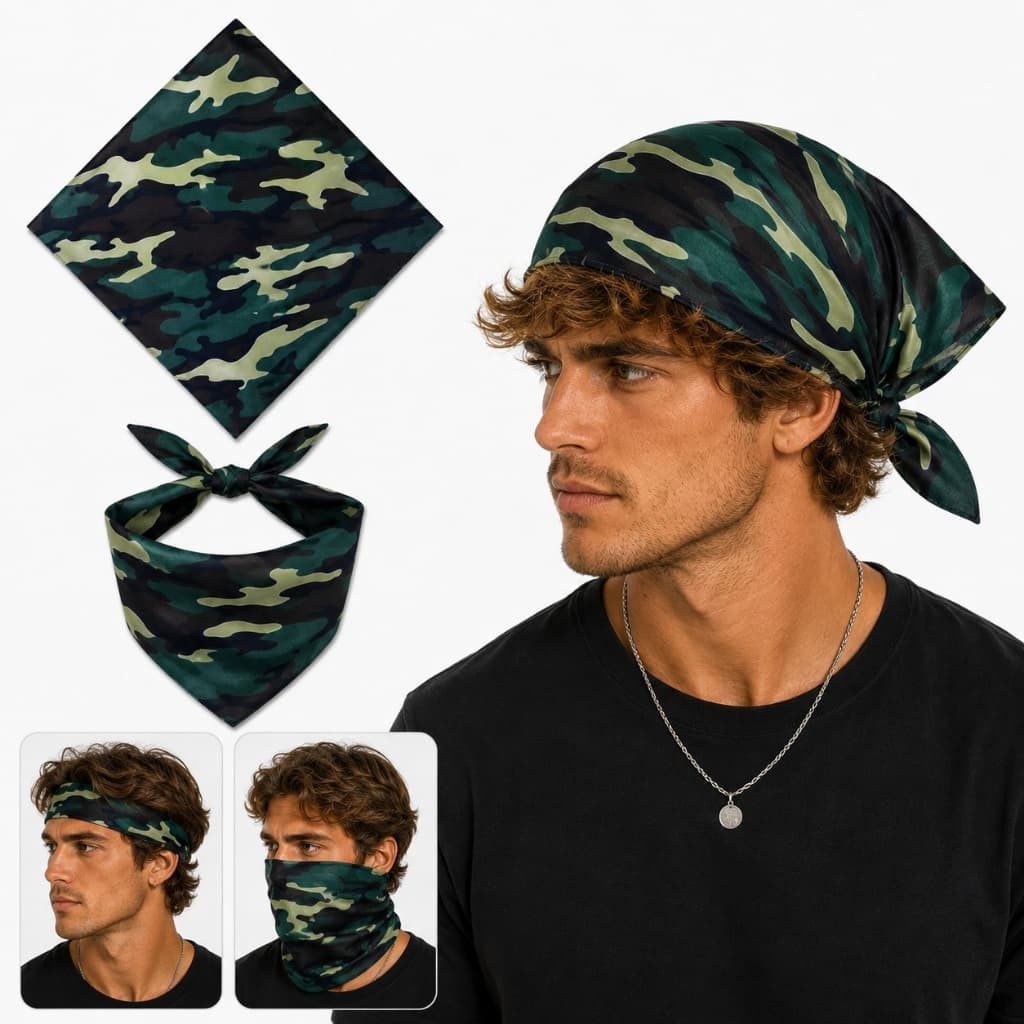 Bandana Lenço Estampado Cor Verde Camuflado Militar Unissex