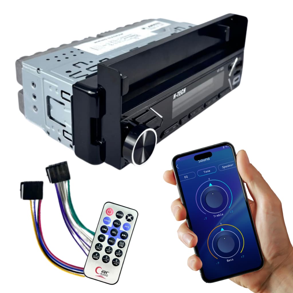 Auto Rádio 1 DIN | Bluetooth USB AUX | Suporte Celular App | 4x60W | Controle Remoto | 7 Cores Novo Modelo