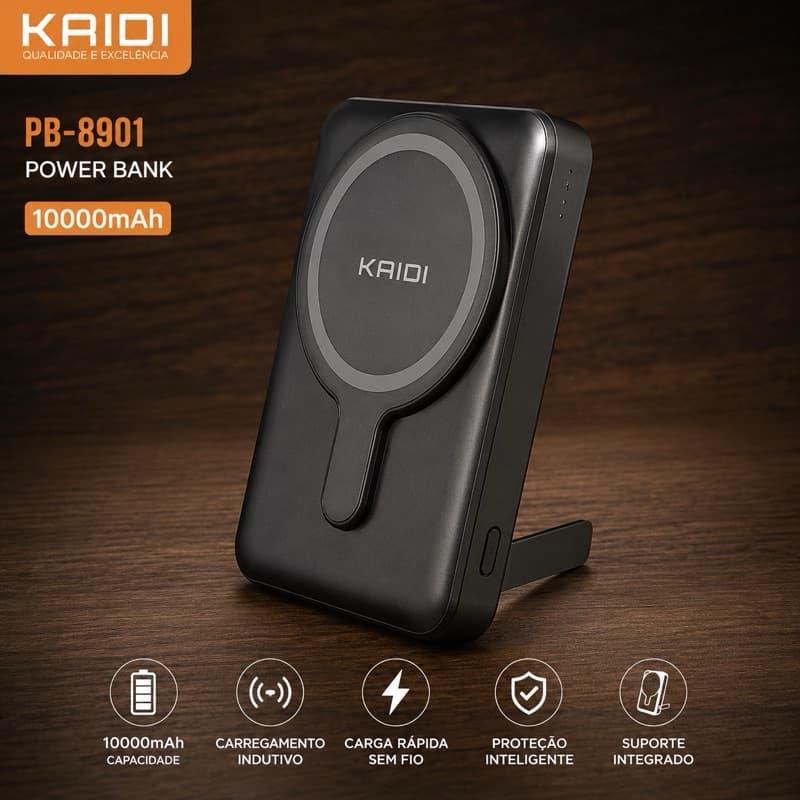 Power Bank Kaidi PB-8901 10000mAh Carregador Portátil 22,5W Wireless Magnético