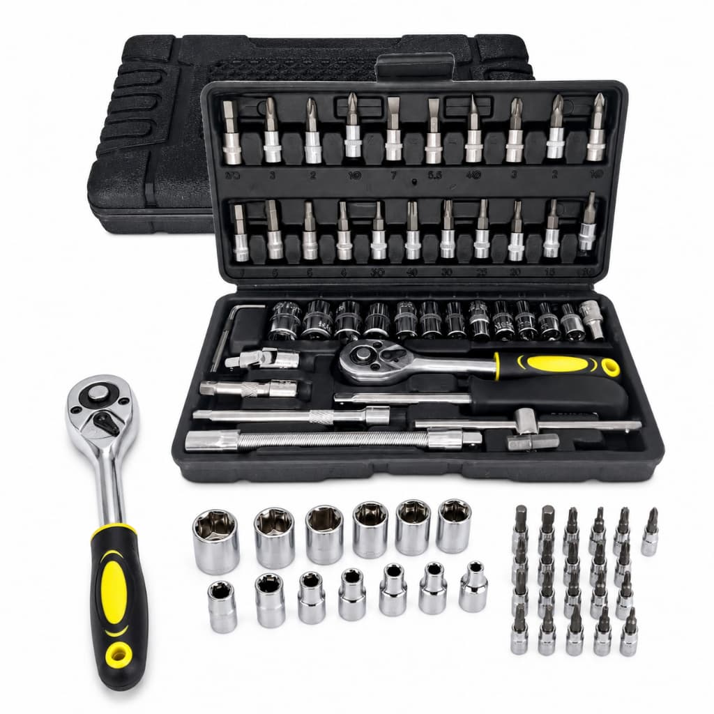Kit Chave Catraca Profissional 46 Peças Soquetes Hexagonais Bits Chave Allen 1/4 Caixa Ferramentas