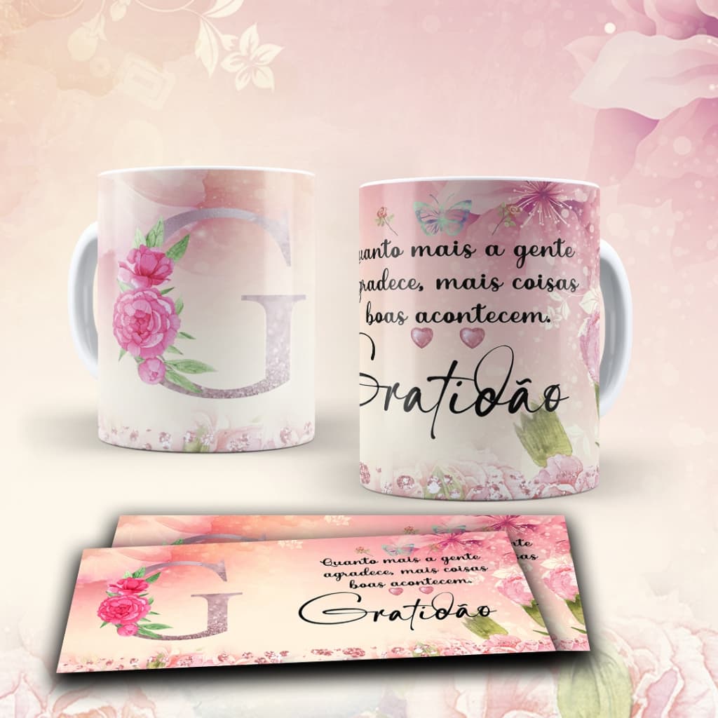 Caneca de Porcelana Personalizada Gratidão Floral Presente Especial Dia das Mães Amiga Mulher Decoração Café Chá Lindo!