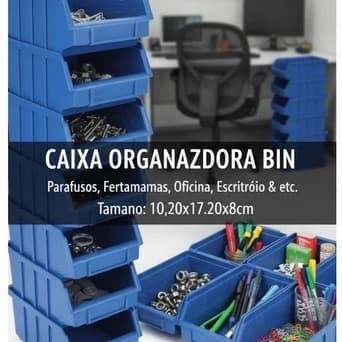 Kit Gaveta BIN N2 Caixa Organizadora Usadas Plástica Empilhável Parafusos Ferramentas Oficina Gaveteiro