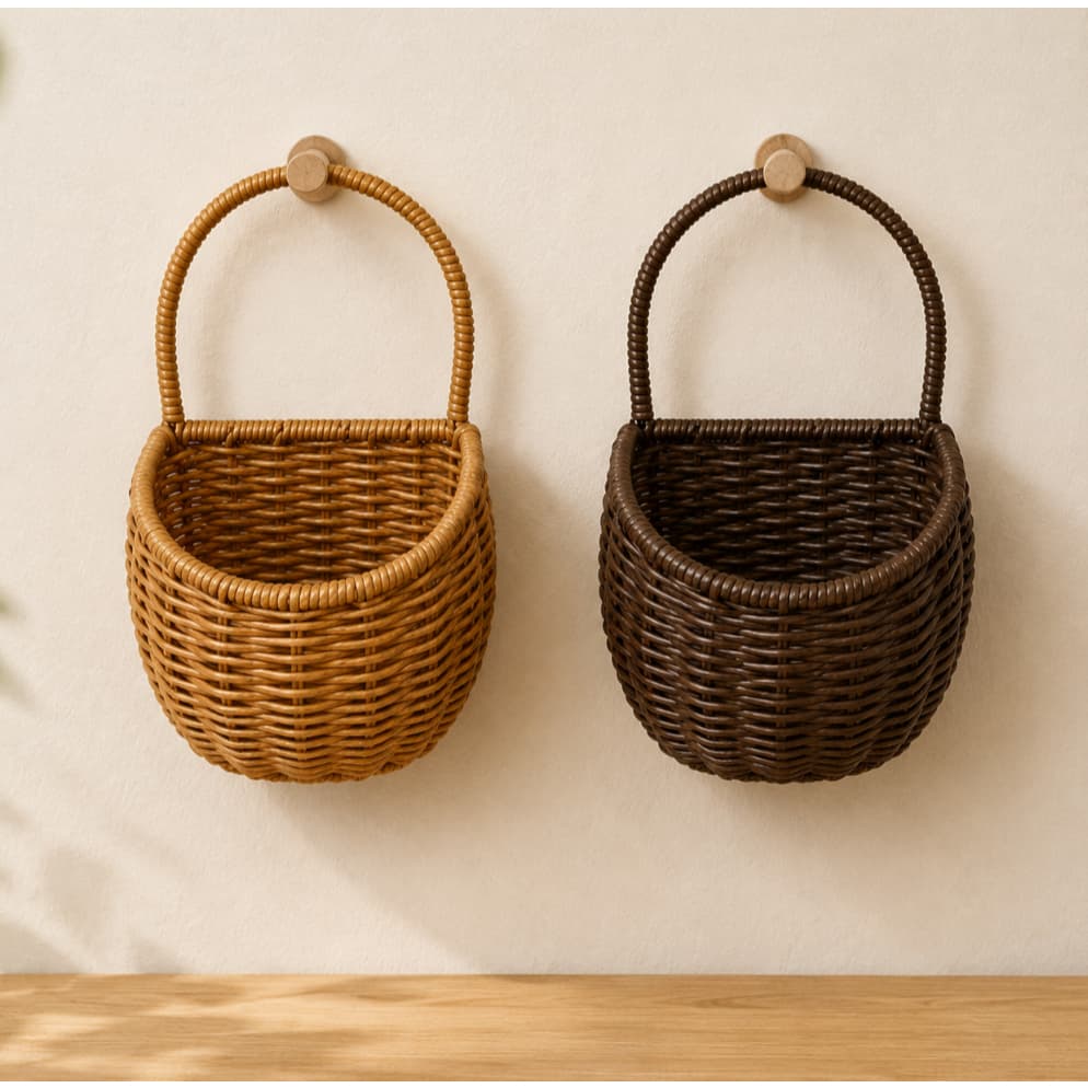 Cesto de Parede em Bambu Trançado Organizador Suspenso Decorativo para Flores e Objetos