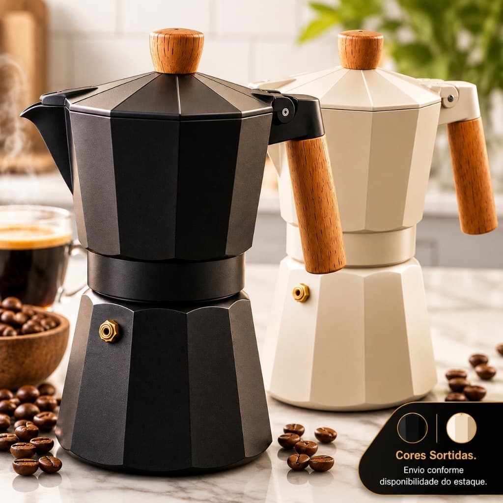 Cafeteira Italiana Tradicional Bella Moka 300ml 6 Xícaras Café Forte e Encorpado Acabamento Premium