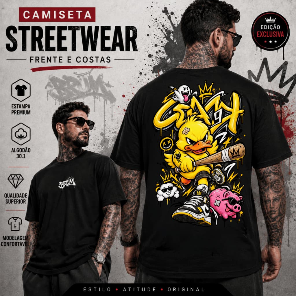 Camiseta Masculina Casual Estampa Pato Blusa Streetwear 100% Algodão Premium Envio Imediato