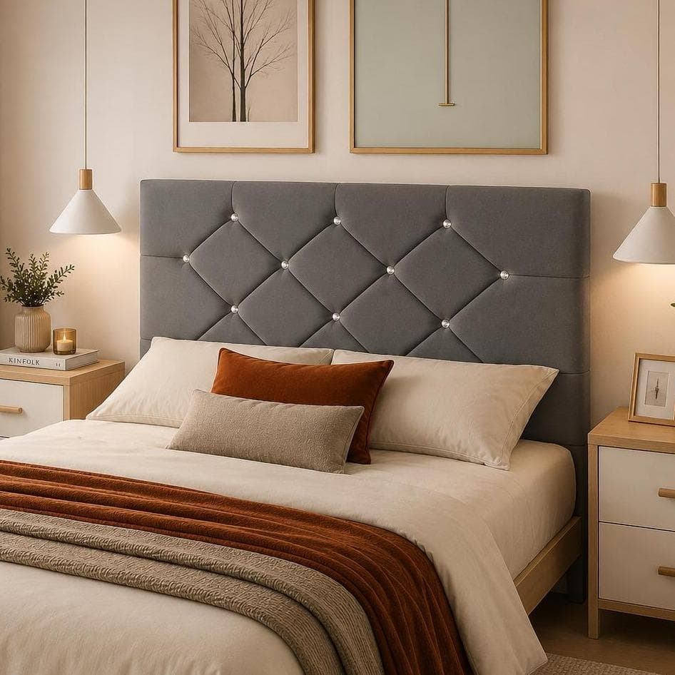 Cabeceira Para Cama Box king Estofada Com Pés Botões Strass 1,95 - Conforto Quarto Decorativo Cairo