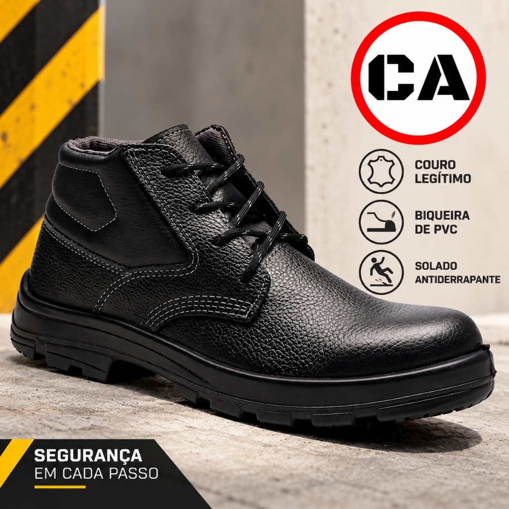 Botina Segurança Masculina EPI Bota de Trabalho Cano Curto Cadarço Antiderrapante Construção Civil