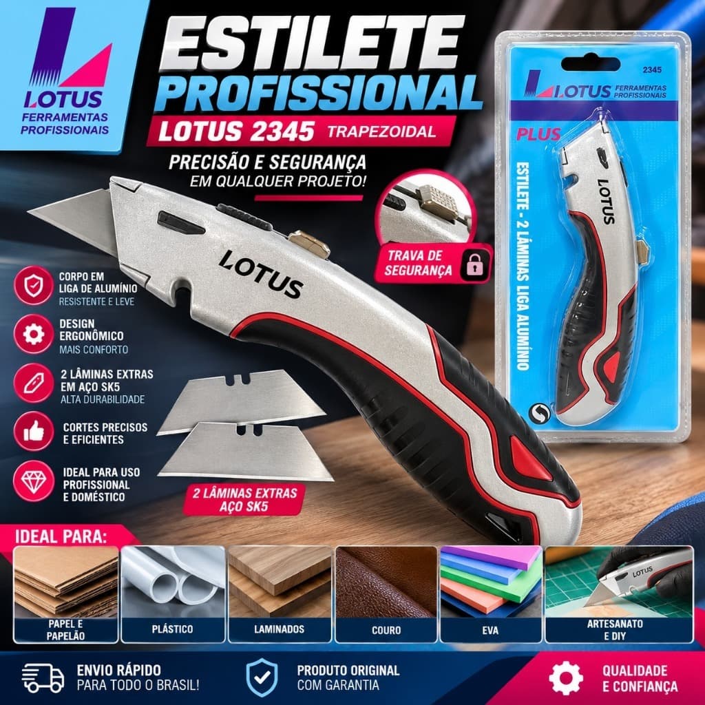 ESTILETE ALUMÍNIO C/ 2 LÂMINAS | PROFISSIONAL | TRAPEZOIDAL  | CORTE PRECISO E DURÁVEL | 2345